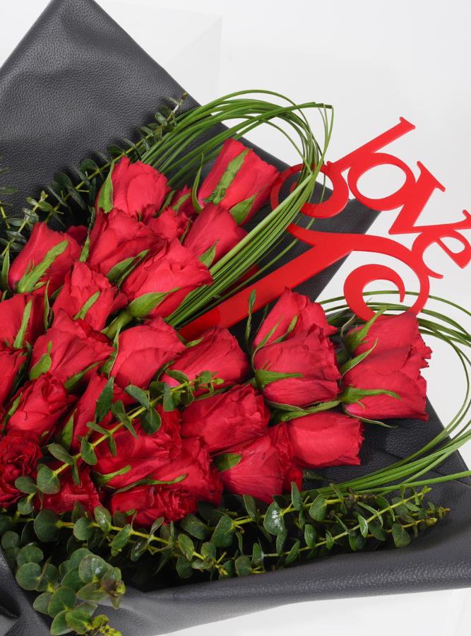 Red Roses in Black Leather Wrap – Love Edition