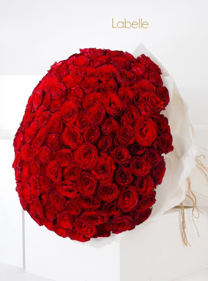 250 Red Roses Hand Bouquet – White Wrap
